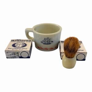 VTG Old Spice Shaving Mug & Brush Ship Grand Turk Salem 1786 Milk Glass 2 SOAPS